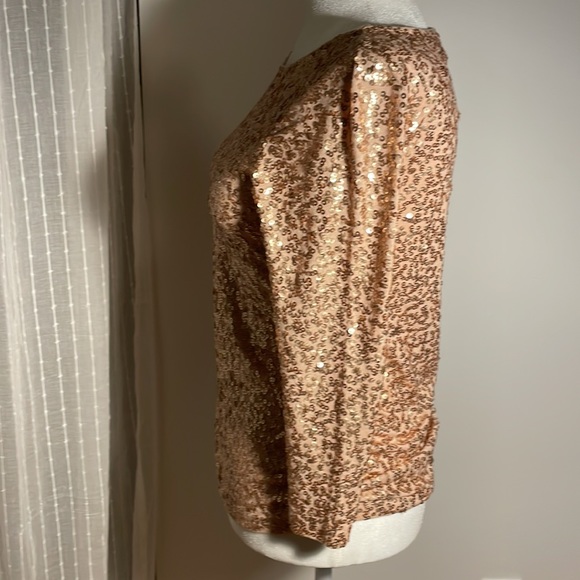 J Crew Sequined 3/4 Sleeve Boat Neck Top Gold Sequins - Picture 5 of 7